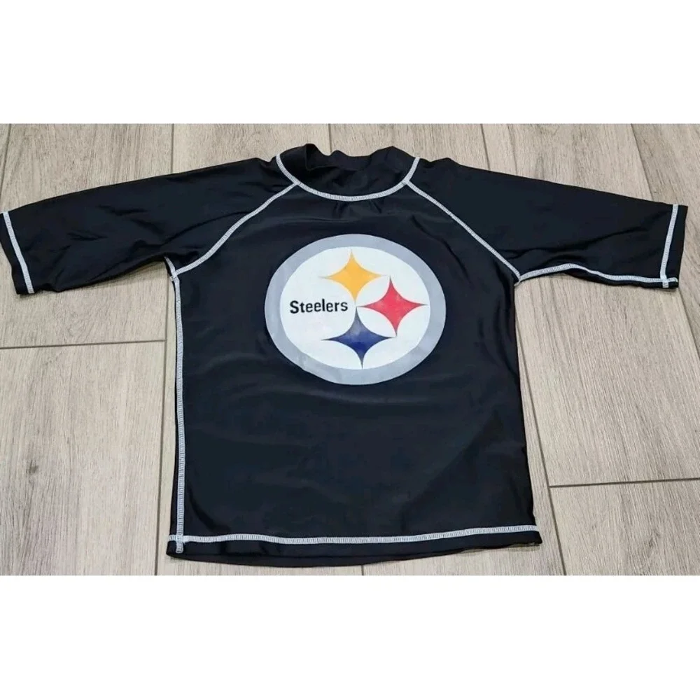 NFL Pittsburgh‎ Steelers Swim Top Rash Guard Athletic Shirt Boys Kids Size 8